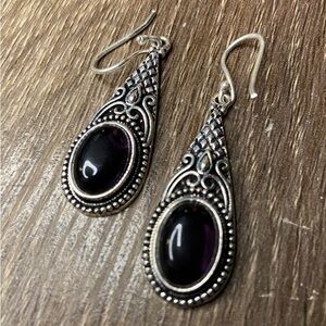 Elegant  925 Silver and Purple Amethyst Teardrop Earrings